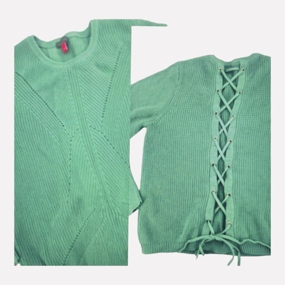 Vince Camuto Long Sleeve Sweater Lace Up Back Cotton Size L